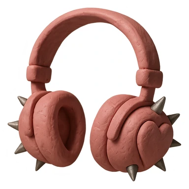 pink gothic headphones with heart-shaped ear cups and silver spikes in claymation style sticker