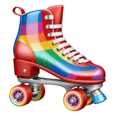 red vintage glitter roller skate with a white leather boot, rainbow stripes glitter sticker