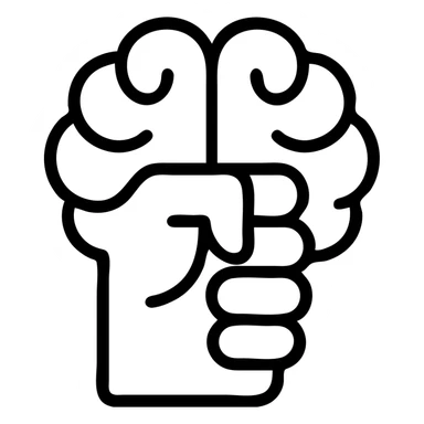 a stylized brain forming a clenched fist, bold lines sticker