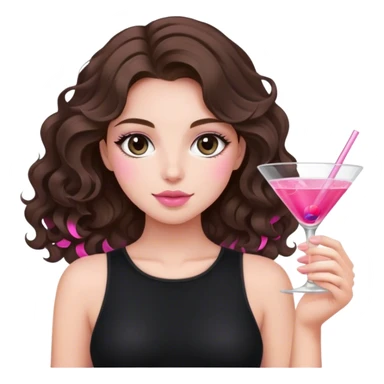 brunette wavy hair down girl black top holding a pink cosmo sticker