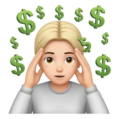 thinking about money, scratching head, with dollar signs around sticker