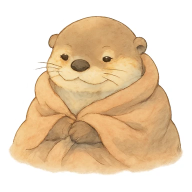 otter cozy in blanket, soft colors sticker
