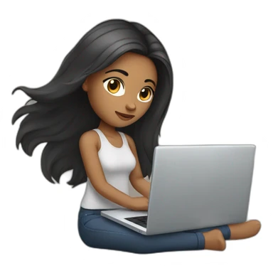 woman light brown skin long dark hair with laptop sticker