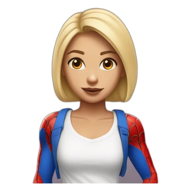 tanned blonde girl with bobbed hair and bleu eyes with spider man t-shirt sticker