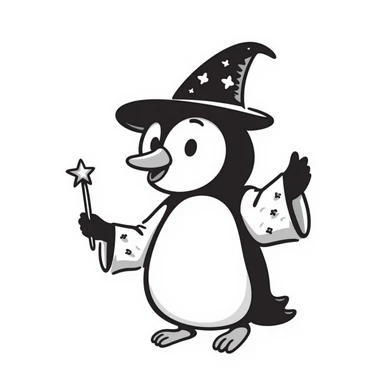 A penguin dressed as a wizard sticker