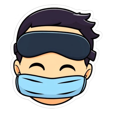boy wearing a sleep mask, cartoonish sticker style sticker