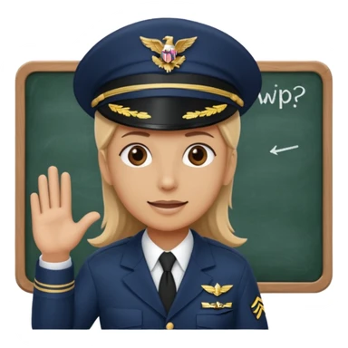 Slack-style emoji of a pilot wearing a navy captain hat holding a blackboard with the text "WIP" on it sticker