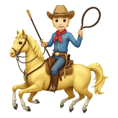 Cowboy riding a horse with whip. Cowboy With yellow skin and smilling. Simplize it and I need a full pic with horse. Like I need the leg part too sticker
