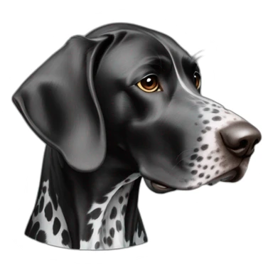 black german shorthair pointer, long snout, full black head, without white on the head, with white hair on the snout, black and white spotted body sticker
