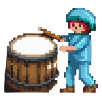 a person beating a drum for sahur in pixel art style sticker