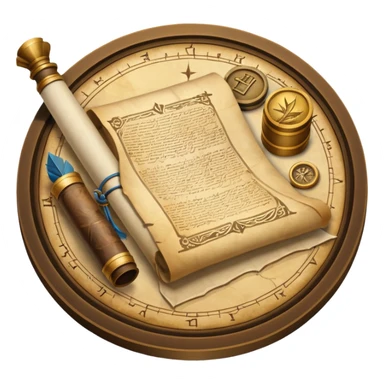 An icon featuring an ancient scroll, a quill, and a historical artifact like a shield or coin. The design includes a backdrop of old maps and timelines, symbolizing the study of past events and civilizations. Transparent background highlights the exploration of history. sticker