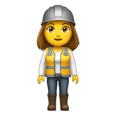 Mujer con casco obra conpletamente blanco pelo lacio castaño oscuro chaleco de obra amarillo fosforito y camisa blanca sticker