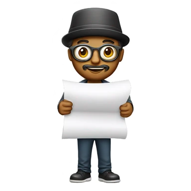 designer with hat, paper, pilot-shaped glasses, a light beard and holding a paper in his hand, smi sticker