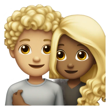boy with curly black hair and girl with blonde hair hugging  sticker