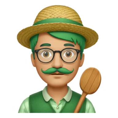 venice gondolier with green hair, iconic hat, normal glassess and mustache sticker