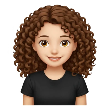 Brown eyes, long curly brown hair black t-shirt girl sticker