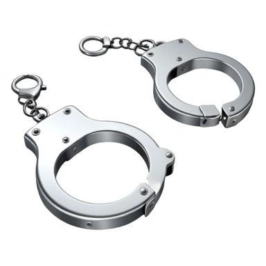 An emoji of metallic handcuffs, slightly open, with a reflective silver surface. Simple and modern design, symbolizing punishment, law enforcement, or justice sticker
