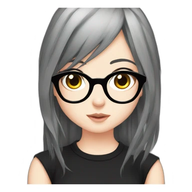 Anime+eyes+goth-girl-dark-hair-with-glasses-black-tshirt sticker