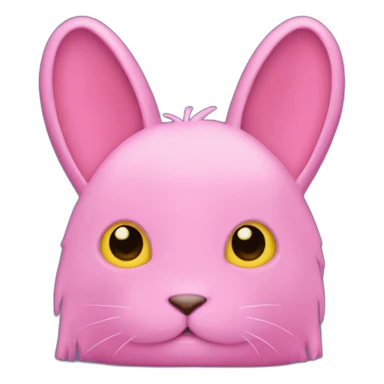 rabbit pink hands hide eyes, wears teeshirt yellow sticker