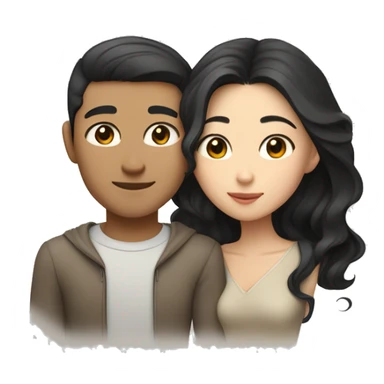 A half pale Asian man with short dark hair and amber eyes embracing and loving a half Asian woman with long wavy dark hair and dark hazel eyes. They love each other a lot And have good fashion taste. sticker