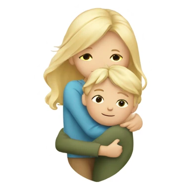 Blonde mom with long her is hugging her blonde son  sticker