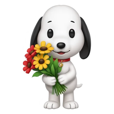 Snoopy holding flower bouquet sticker