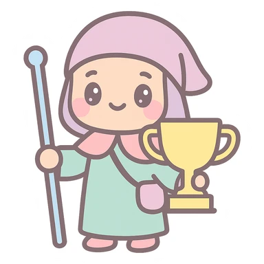 kawaii medieval pilgrim with a trophy, smiling, blushing cheeks sticker