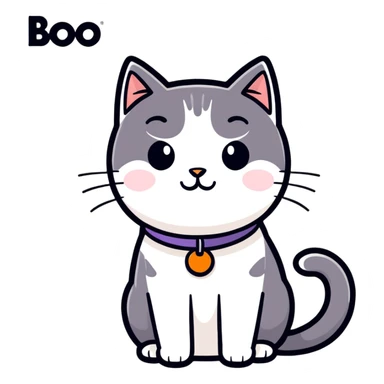 black and white cat with collar that says Boo sticker