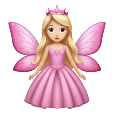 Realistic detailed long pink princess dress, long blonde hair, pink fairy wings sticker