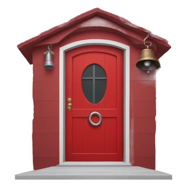 red house door with a bell sticker