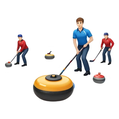 An icon showing a curling stone sliding across an icy rink toward the target, with sweeping players in action. The scene includes spectators, bright arena lights, and national flags, set against a clean, winter-themed background. Transparent background captures the focus and strategy of curling. sticker