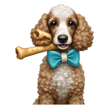 harlequin poodle holding a bone in her mouth sticker