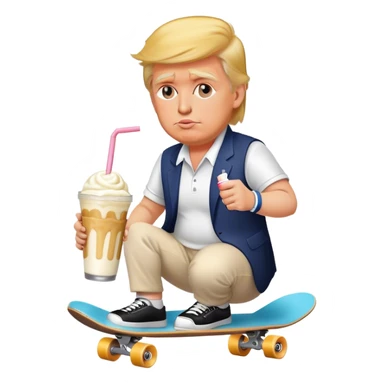 Donald Trump on a skateboard drinking a milkshake sticker