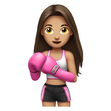 Brunette long haired girl wearing pink boxing gloves sticker