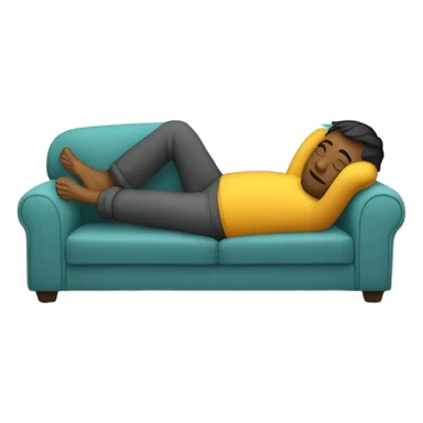 A person lying on a sofa, one leg crossed over the other, with hands behind the head, relaxing in a cozy setting sticker