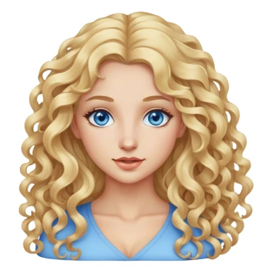 beautiful woman, long curly blonde hair, blue eyes, blue eyes,  sticker