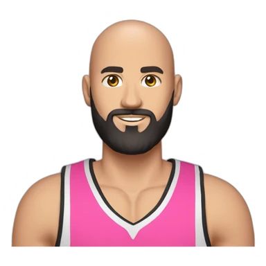 Caucasian basketball player, bald, with black beard, wearing pink jersey (miami style) no 10 and holding a basketball sticker