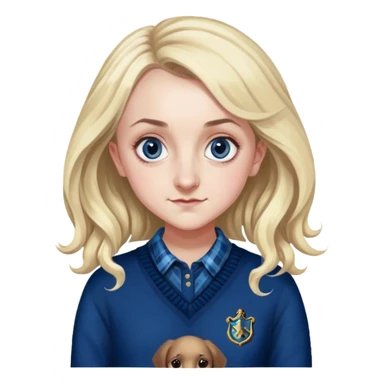 Evanna Lynch is Luna Lovegood in harry potter, wear dark blue sweater plaid shirt inside sticker