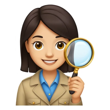 Pip from A Good Girl's Guide to Murder, emoji style, with a magnifying glass, dark hair, clever smile sticker