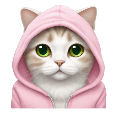 scottish fold cat lop ears green eyes white fur in pink hoodie sticker