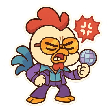 Coq disco qui perd patience en style cartoons enfant style gumball  sticker
