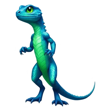 A Cyan Shiny Glossy Anthro-Lizard-Reptile-Salamandrian-Fakémon with dark-blue patterns and light-green belly Full Body sticker