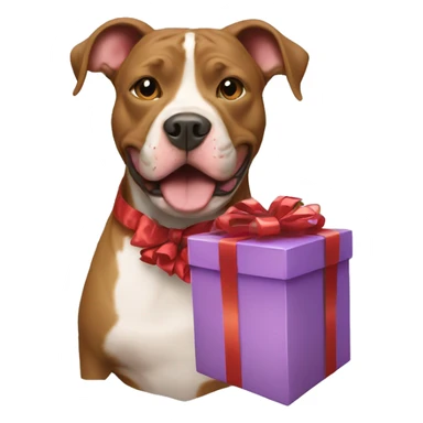Pitbull mix holding a present  sticker