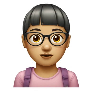 Little girl with bowl cut, glasses, and acne sticker