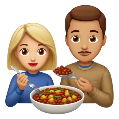 ligth couple having dinner of chili, beans and potatoes sticker