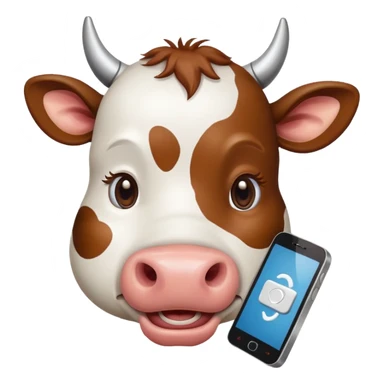 cartoon cow's head with cell phone sticker