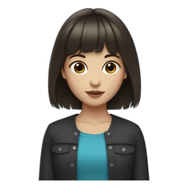 girl with dark brown hair, thick bangs, blue eyes sticker