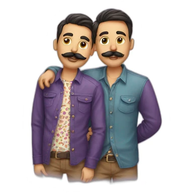 Two guys with moustache wearing printed shirts kissing  sticker