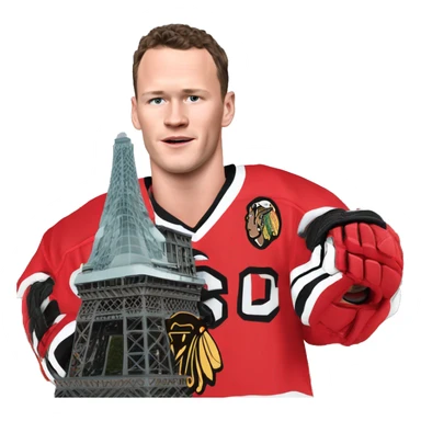 Jonathan Toews in front of the Eiffel Tower  sticker