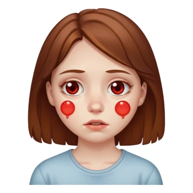 brown haired girl puffy swollen red circles around her eyes sticker